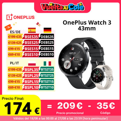 Versión global OnePlus Watch 3 Smartwatch de 43 mm Pantalla AMOLED de 1,32 pulgadas Hasta 60 horas de duración de la batería Wear OS by Google GPS NFC