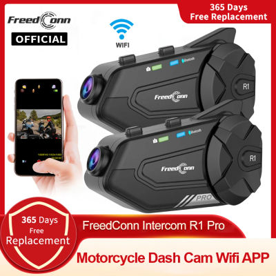 Freedconn R1 Pro Bluetooth motocicleta intercomunicador casco auriculares grupo altavoz auriculares WiFi aplicación Moto Dash Cam Moto Auto Dvr
