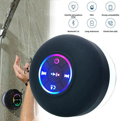 Altavoz Bluetooth portátil inalámbrico, Mini altavoz LED con micrófono, ventosa, resistente al agua IPX4, para viajes, exteriores y baño