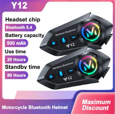 Auriculares Bluetooth 5.4 para Casco de Motocicleta Y12, Control de Voz Estéreo, Llamadas Manos Libres, Impermeables, 500 mAh, con Luz Ambiental