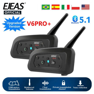 Auriculares intercomunicador EJEAS V6 PRO Bluetooth para motocicleta, intercomunicador de 6 pasajeros de 1200m + férula de metal