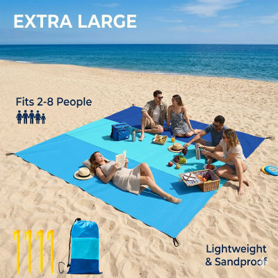 Manta de playa ligera de gran tamaño, estera de picnic impermeable sin arena para 2-8 adultos | Alfombra de viaje portátil grande para acampar al aire libre