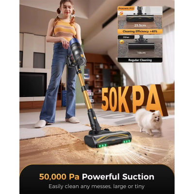 Aspiradora Inalámbrica Proscenic P15 de 580W y 50Kpa de Succión, Luz Verde, 70 Minutos de Autonomía, Cepillo Antienredos, Filtro de 6 Capas