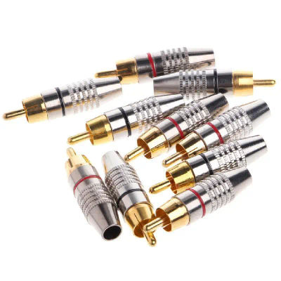 Enchufe macho RCA de 10 piezas, Cable de Audio y vídeo, Conector de altavoz Bloqueable, Placa dorada ajustable, enchufe macho Rca de 45mm