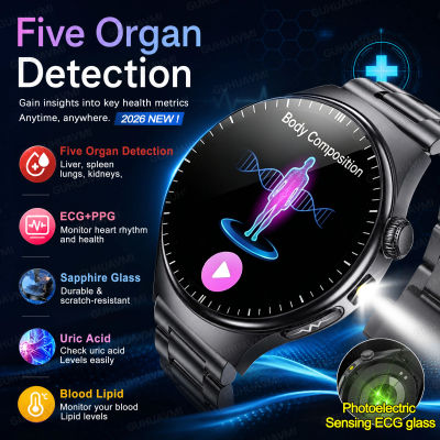 Nuevo Reloj Inteligente de Salud 2026 con Detección de Cinco Órganos, ECG+PPG, Monitor de Salud de Ácido Úrico y Lípidos en Sangre, Cristal de Zafiro, Llamadas Bluetooth