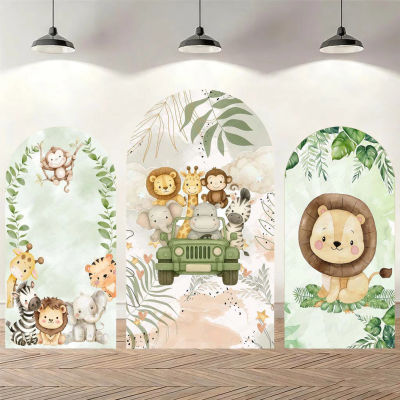 Fondo de arco para baby shower de animales de la selva Wild One, decoración de pared con camión de animales de dibujos animados para cumpleaños de niño