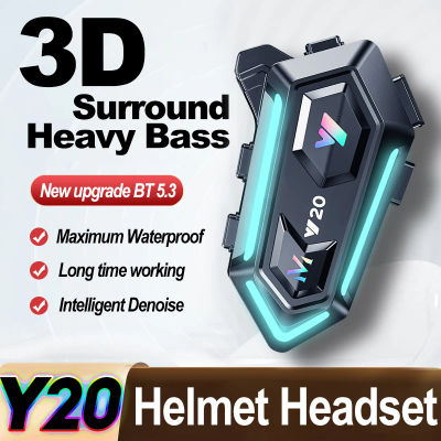Y20 casco de motocicleta auriculares Bluetooth BT5.3 llamada con manos libres reducción de ruido inalámbrica auriculares impermeables con luz RGB