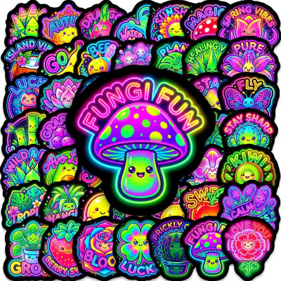 50/100PCS Pegatinas de Dibujos Animados Fluorescentes de Neón con Plantas y Frutas, Lindas Pegatinas Decorativas de Dopamina para Papelería, Patinetas, Teléfonos y Botellas de Agua