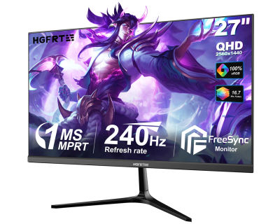 HGFRTEE Monitor para juegos QHD de 27 pulgadas, 240 Hz (DP), pantalla IPS de 2560×1440, 1 ms MPRT, FreeSync, HDMI y DisplayPort, 100% sRGB, VESA 75×75 mm, monitor para PC para juegos y oficina en casa