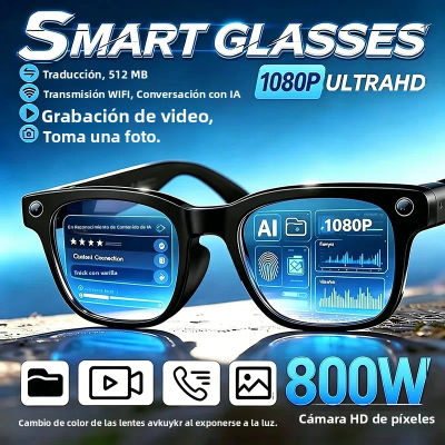Gafas inteligentes con cámara de 800W, grabación de vídeo, reconocimiento fotográfico por IA, llamadas Bluetooth, traducción de voz, gafas de sol para hombres y mujeres