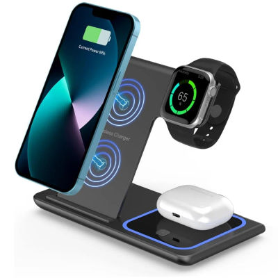 Base de Carga Inalámbrica Rápida LED 3 en 1, Plegable, para iPhone 17 16 15 18 14, Apple Watch 9 8 7, Airpods Pro, Samsung