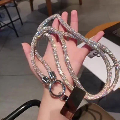Cordón para teléfono con diamantes para mujer, cadena para teléfono con incrustaciones de diamantes, correa corta y larga para bolso.