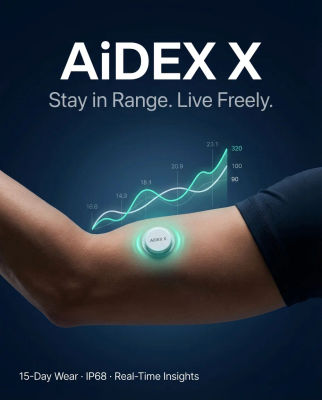 Parche Biosensor Inteligente AiDEX X, Monitor Metabólico Continuo de 15 Días | Información sobre el Nivel de Glucosa en Tiempo Real | Resistente al Agua IP68 | Sin Dedos
