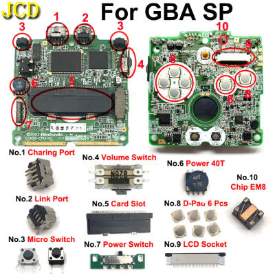 Placa base JCD, interruptor de volumen de Micro alimentación, botón D-Pad, ranura para tarjeta de altavoz, conector FPC de pantalla LCD para consola de juegos GBA SP