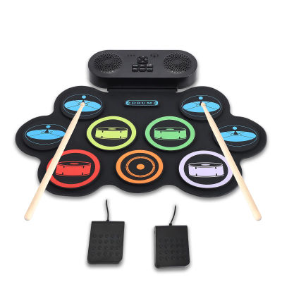 Kit de Batería Electrónica, 9 Pads de Batería con Altavoces Estéreo Duales, Pedales y Baquetas, Auriculares/Bluetooth/MIDI, Regalo para Niños y Principiantes
