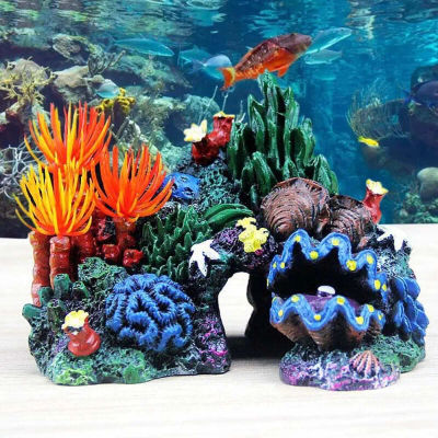 Adorno de tanque de peces simulado, planta de resina de Isla de arrecife de Coral, decoración de acuario de montaña, decoración de fondo de paisajismo del hogar