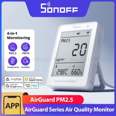 SONOFF AirGuard PM2.5/PM10 Matter Over Wifi Monitor de calidad del aire SAWF-07P Actualizadores de 2 segundos Alarma de luz de sonido Temperatura Humedad