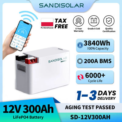 Batería Sandisolar Lifepo4 de 12.8V 300Ah, Stock Europeo, BMS Inteligente, Sistema Solar para RV de 3Kwh, Libre de Impuestos, con Bluetooth