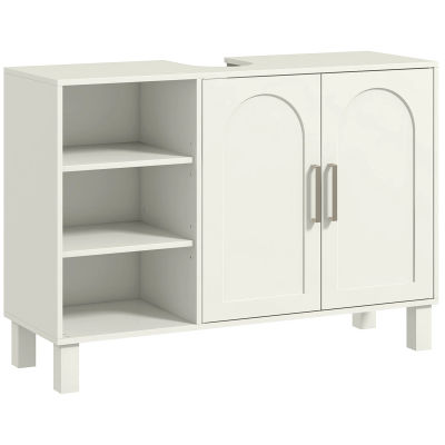 HOMCOM Mueble bajo Lavabo Mueble de Baño Moderno con 2 Puertas y Estantes Ajustables 90x30x63 cm Crema