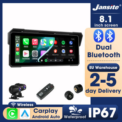 Jansite Pantalla Digital Portátil para Motocicleta de 7/8.1 Pulgadas con Bluetooth Inalámbrico, Carplay, Android Auto, Navegación, TPMS, Resistente al Agua IP67