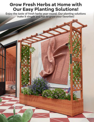 Jardinera Elevada de Madera con Enrejado y Toldo – Macetero Independiente con Soportes Laterales y Orificios de Drenaje – Perfecta para Plantas Trepadoras, Enredaderas, Flores y Hierbas – Jardinera