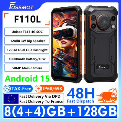 [Enviado desde dentro de Europa] Teléfono Resistente FOSSiBOT F110L 4G, Altavoz de 3W y 128dB, Linterna LED Dual de 120 Lúmenes, Pantalla de 6.75 Pulgadas, 8(4+4)GB de RAM+128GB de ROM, Unisoc T615
