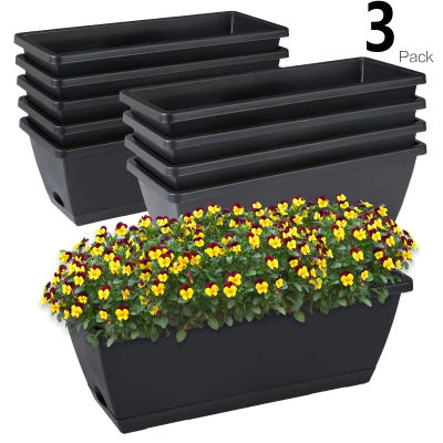 Maceta rectangular para ventana de 3 piezas, contenedores para plantas, decoraciones con agujeros de drenaje, maceta para flores, maceta para jardín al aire libre y hogar