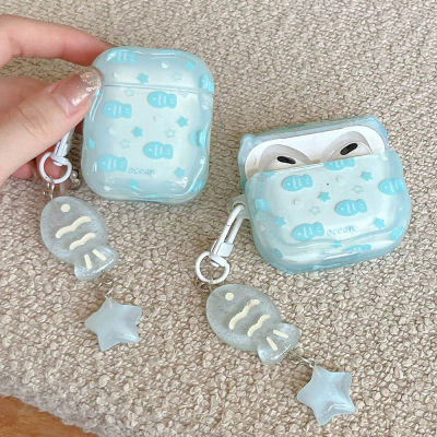 Funda para AirPods 4 2 3 Pro 2 auriculares Blue Fish Star Fresh funda para auriculares con llavero para AirPod 4 Pro2 accesorios para auriculares