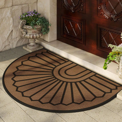 Alfombra Antideslizante Semicircular, Alfombra Boho Lavable, Alfombra Floral Absorbente para Entrada, Alfombra para Interior y Exterior