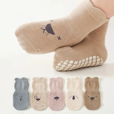 3/5 pares de calcetines antideslizantes con diseño de animales adorables para bebés, calcetines informales transpirables para niños y niñas, actividades en interiores
