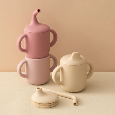 Taza con pajita de silicona para bebé, dos tapas, sin BPA, contenedor de almacenamiento portátil para aperitivos, taza de alimentación, taza de bebida de aprendizaje para niños, cosas para bebés, 1