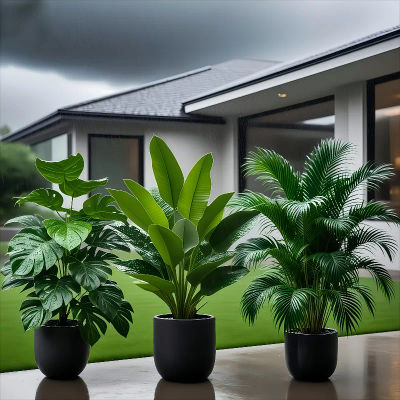 Juego de 3 Plantas Artificiales, Palmera de Plátano, Monstera, para Decoración del Hogar, Bodas, Jardín, Balcón, Oficina, Sin Maceta