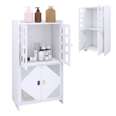 Mueble de baño, mueble de baño de doble capa con 4 puertas y estante móvil, mueble de cocina multifuncional independiente