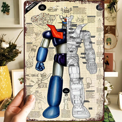 Letrero de aluminio metálico del 40.º aniversario de Mazinger Z - Diseño de robot vintage, arte de pared impermeable y a prueba de polvo para el hogar, dormitorio, cafetería