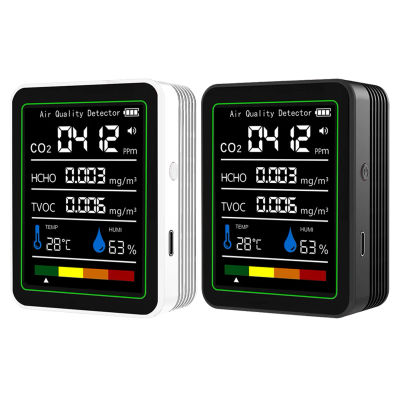Monitor de formaldehído 5 en 1, Detector de dióxido de carbono recargable por USB, Monitor de calidad del aire CO 2 para detección de calidad del aire