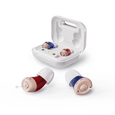 JINGHAO audífonos recargables, dispositivo auditivo, amplificador auditivo, mejora de sonido, un par con estuche cargador L + R para adultos mayores