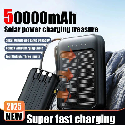 Banco de energía Solar de 50000mAh, Cables integrados, cargador rápido, 2 puertos USB, cargador externo, luz LED para Iphone, Xiaomi y Samsung