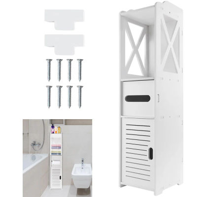 Mueble de suelo para baño, mueble de baño delgado independiente con cajón para toallas de papel y organizador de almacenamiento, muebles para el hogar