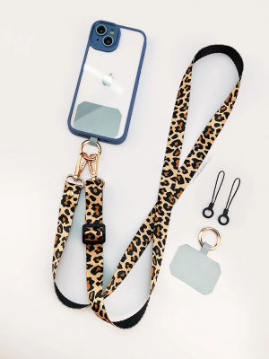Cordón cruzado con estampado de leopardo para teléfono móvil, correa para el cuello, cadena con cordones para teléfono móvil con junta Universal para todas las fundas de teléfono