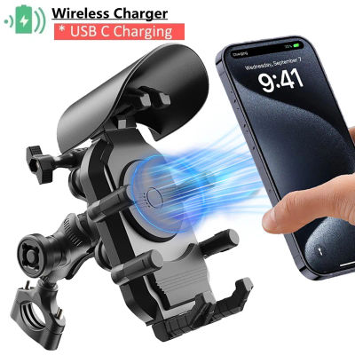 Soporte de teléfono para motocicleta a prueba de golpes, cargador inalámbrico de 15W y 18W USB 30W tipo C, carga rápida, soporte para bicicleta y Scooter