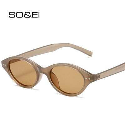 SO & EI nuevas gafas de sol ovaladas pequeñas para mujer, gafas de sol Retro de Color caramelo UV400 para hombre, gafas de sol con remaches de tendencia