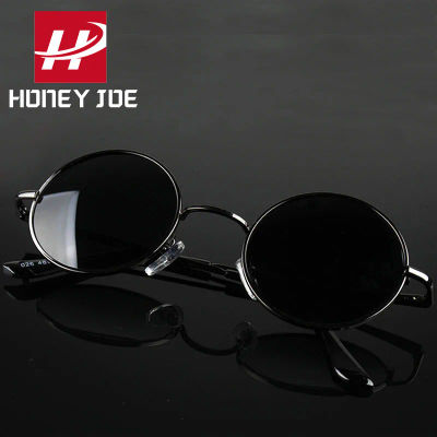 Gafas de sol polarizadas redondas Retro Vintage para hombre, gafas de sol de diseñador de marca para mujer, montura de Metal de aleación, lentes negros, gafas para conducir UV400