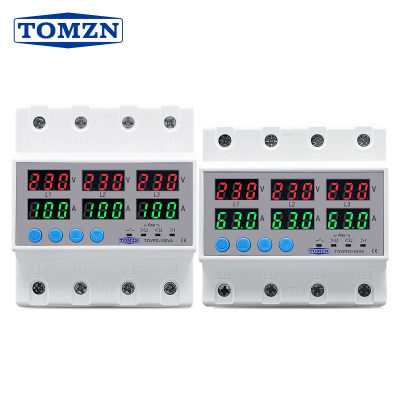 Relé de voltaje trifásico de carril Din, voltímetro 3P + N, amperímetro, Monitor de sobretensión y bajo voltaje, Protector, ajuste de sobretensión de corriente