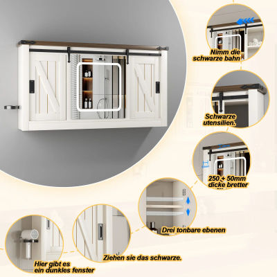 Gabinete de Baño con Espejo LED Antivaho y Luz Regulable de 3 Colores, Estilo Rústico, para Muebles de Baño