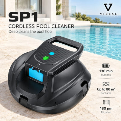 Limpiador robótico de piscinas inalámbrico SP1, 130 minutos de autonomía, limpia hasta 80 ㎡ Aspiradora de piscina de doble motor, carga rápida y estacionamiento automático