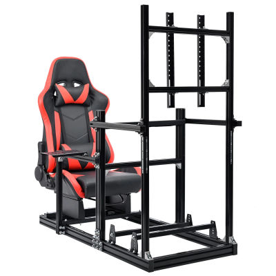 Cabina de Carreras Minneer con Asiento Rojo y Soporte para Monitor - Aluminio 3060, Ajustable, Soporte de 27-65 Pulgadas, Sin Electrónica Incluida