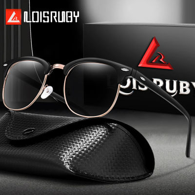 Gafas de Sol de Lujo con Media Montura Metálica, Diseño Redondo para Hombre y Mujer, Gafas de Sol de Marca Famosa para Senderismo, Pesca y Ciclismo con Estuche