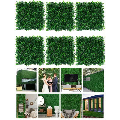 Panel de pared de césped y plantas artificiales, seto de boj, protección UV verde, decoración verde, valla de privacidad, pantalla de patio trasero, boda, 10 Uds.