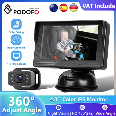 Podofo Monitor de visión trasera Pantalla IPS de 4,3 pulgadas Espejo para coche de bebé 360 ° Ángulo de visión amplio ajustable para bebés, niños, mascotas, visión nocturna