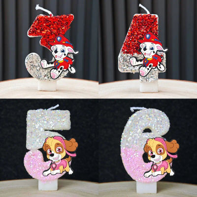 Paw Patrol-número de vela, pastel de cumpleaños, globo, telón de fondo, fiesta de aniversario, Baby Shower, velas, suministros de decoración de escena